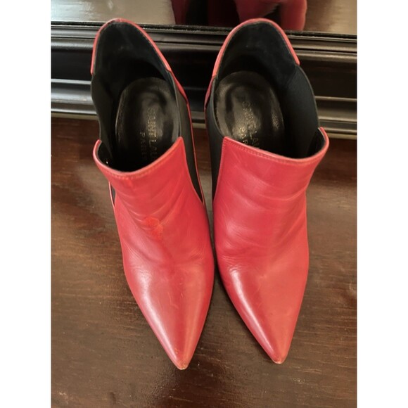 Saint Laurent Zoe Smooth Red Leather Pull On Stiletto Boot Size 34 1/2 - Picture 10 of 10